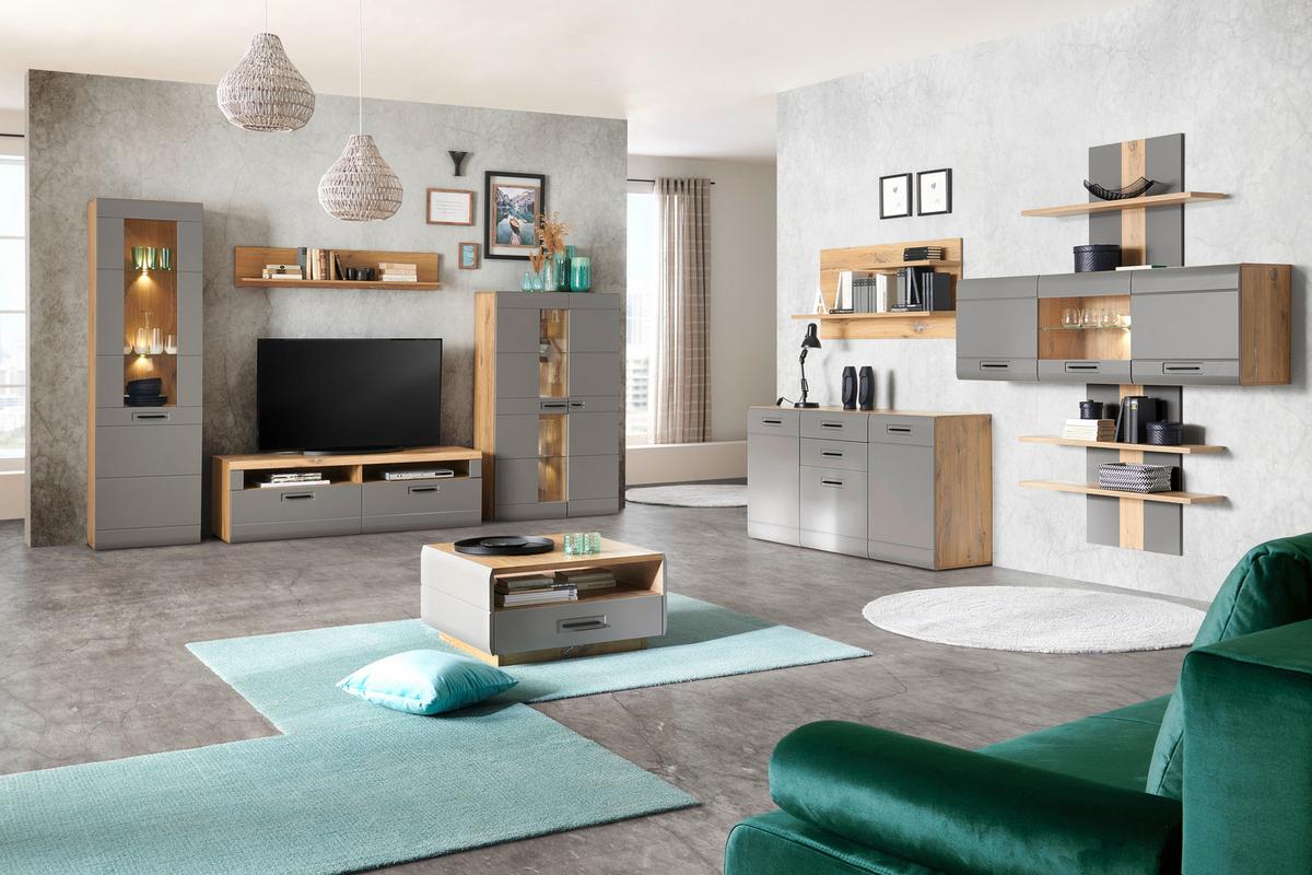 Tv-lowboard Auris B: 163,2 Cm Basalt/eiche Dekor - Eichefarben, MODERN, Holzwerkstoff (163,2/49,5/49,6cm) - Luca Bessoni