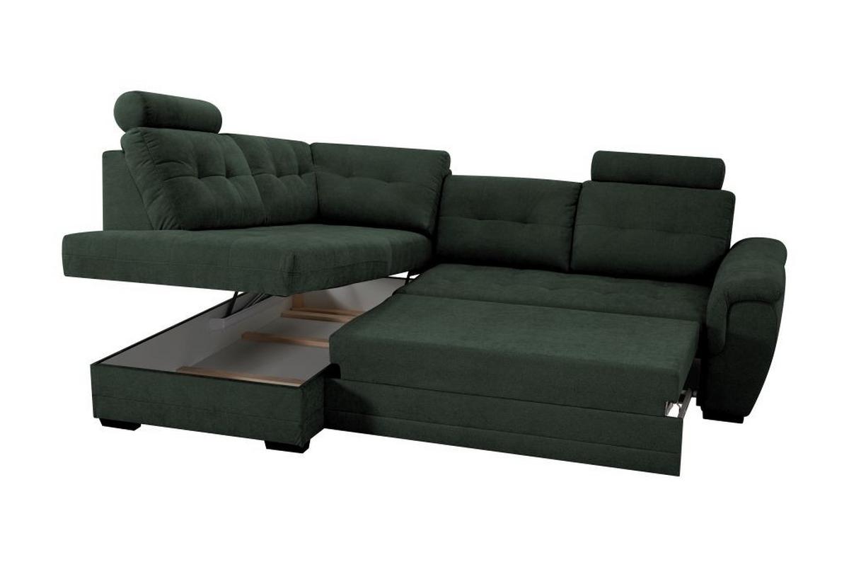 Rohová sedačka FALCO, ľavá, tm.zelená ženilka,2x op.hlavy - čierna/tmavozelená, Konventionell, drevo/kompozitné drevo (183/251cm) - Ondega