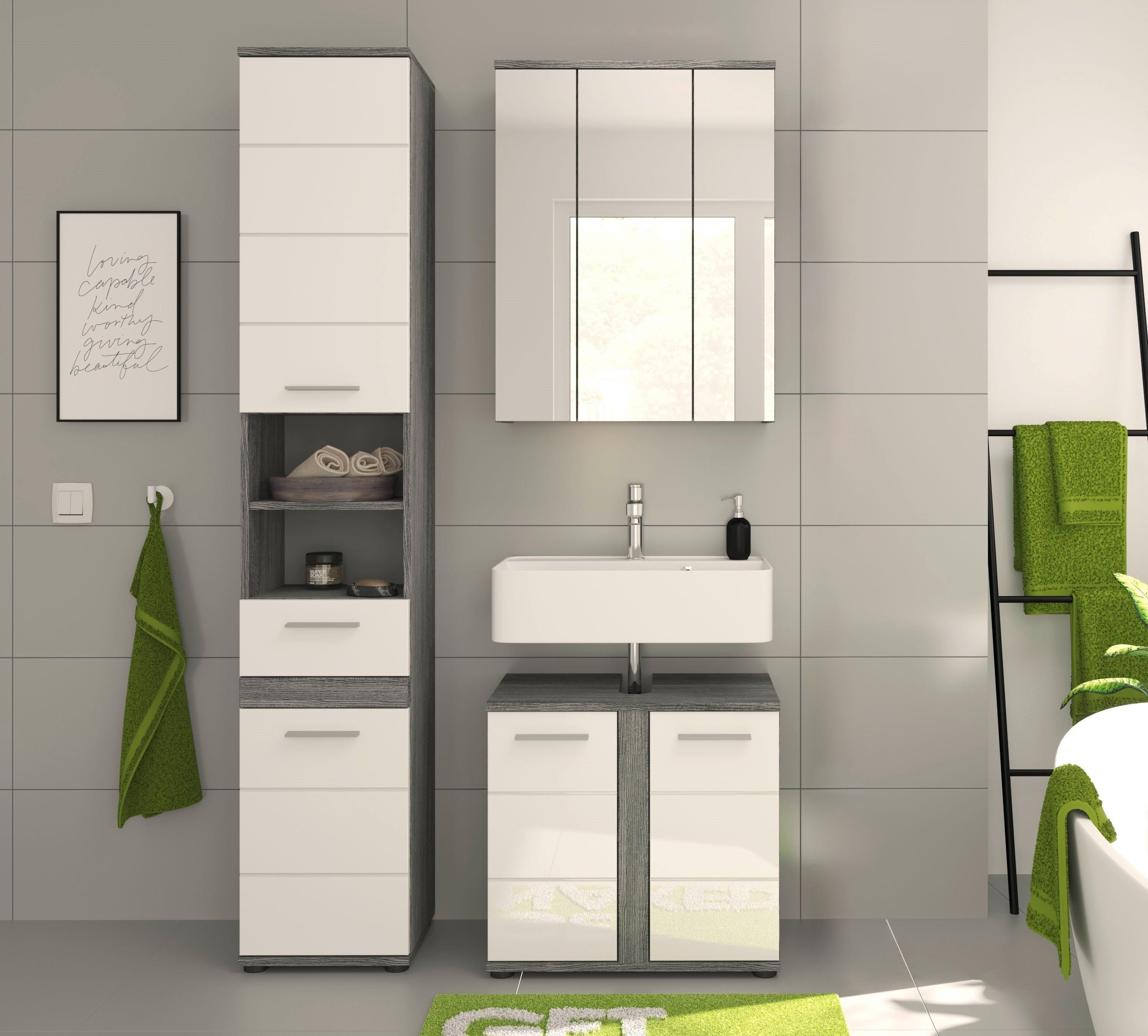 Badezimmer Blake Weiß Hg B: 105 Cm - Weiß Hochglanz/Schwarz, MODERN, Glas/Holzwerkstoff (105cm) - MID.YOU