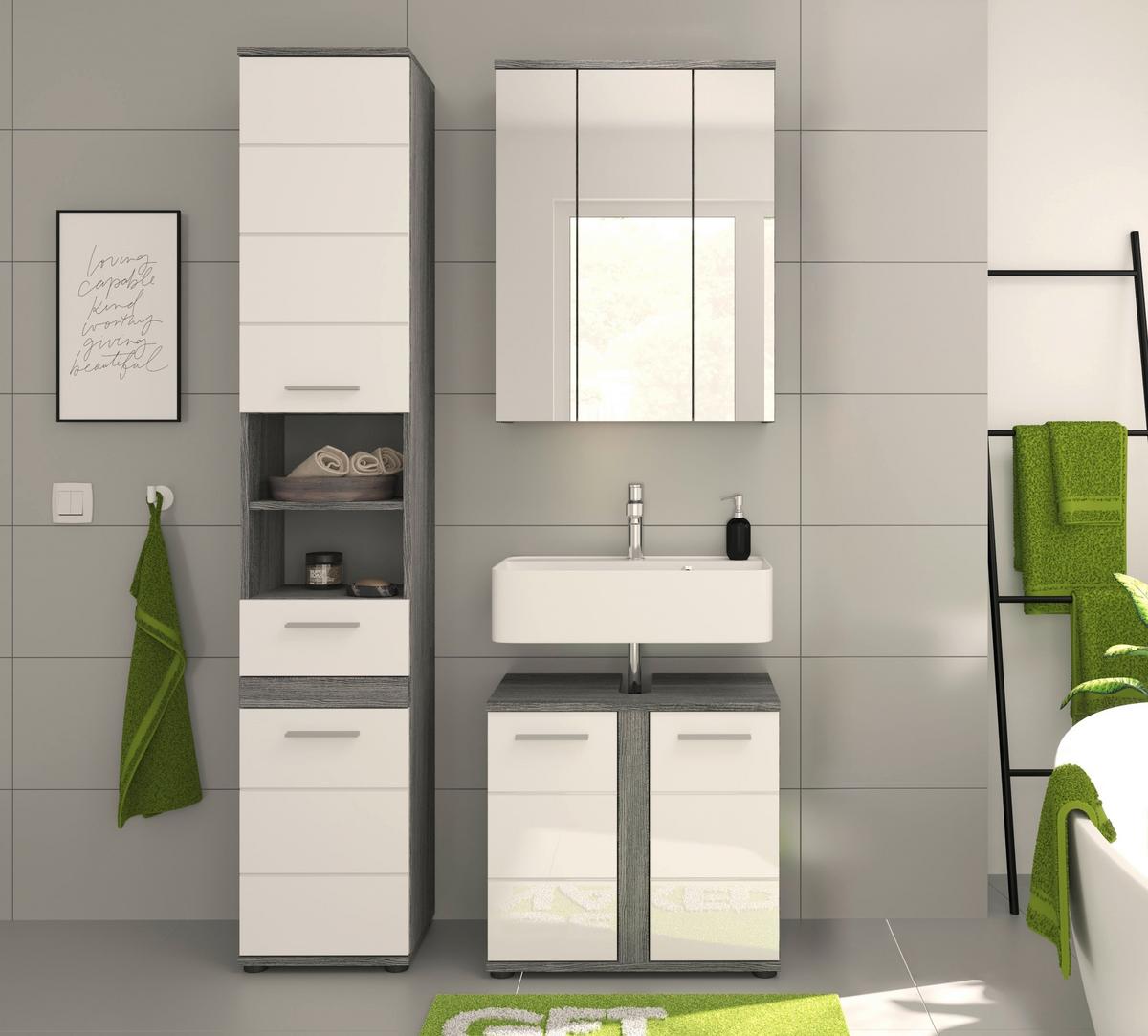 Badezimmer Blake Weiß Hg B: 105 Cm - Weiß Hochglanz/Schwarz, MODERN, Glas/Holzwerkstoff (105cm) - MID.YOU