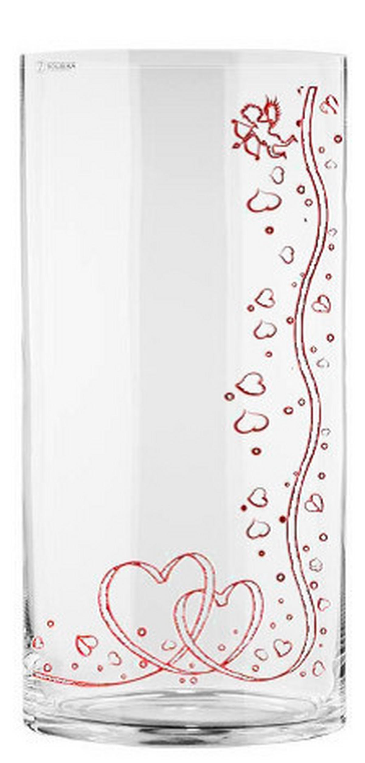Vase Valentin Zylindrisch Glas H: 20 Cm - Klar/Rot, Design, Glas (12/20cm) - Luca Bessoni