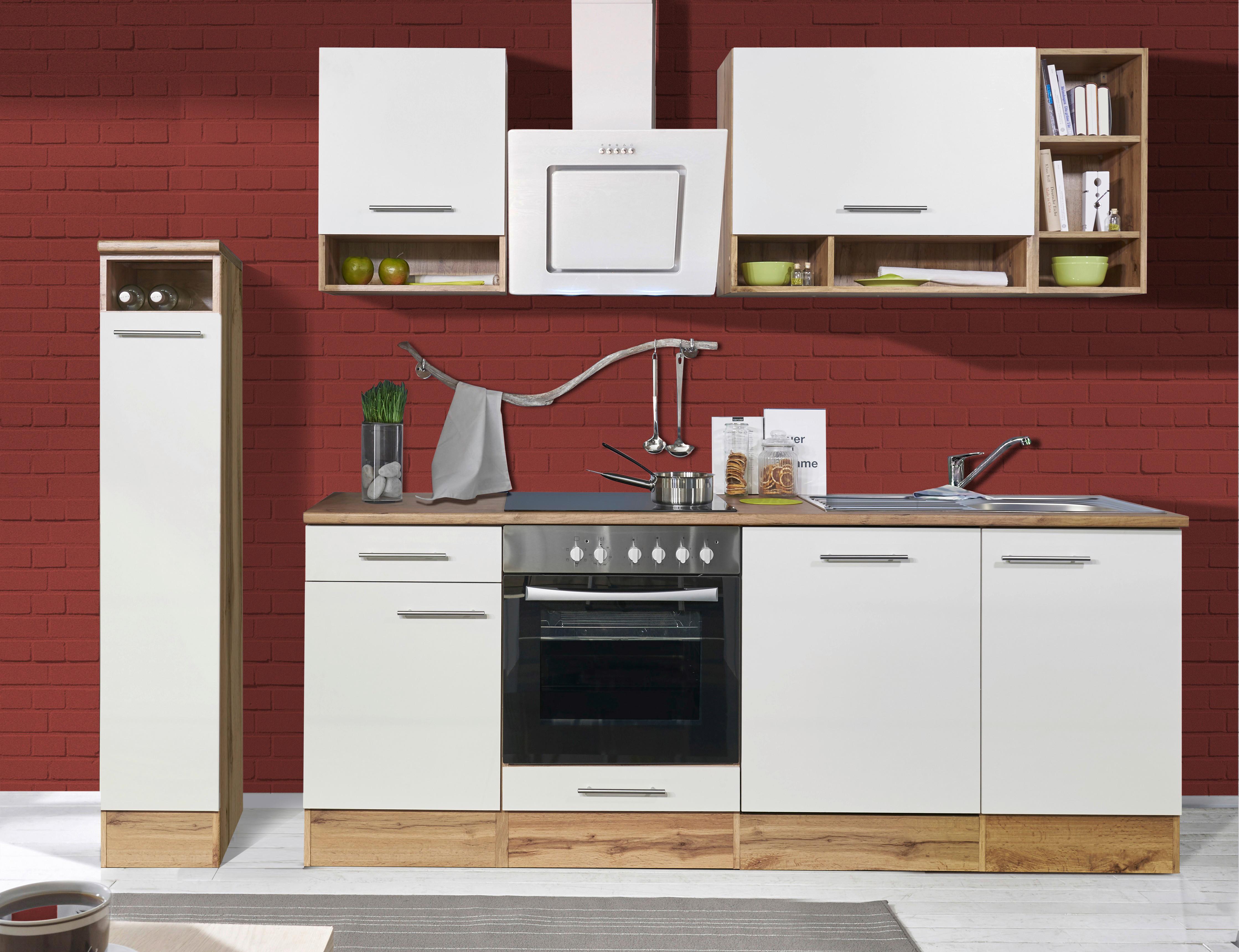 Küchenzeile ohne Geräte B: 250 cm Weiß/Wildeiche Dekor - Wildeiche/Weiß, Basics, Holzwerkstoff (250/205cm) - Respekta