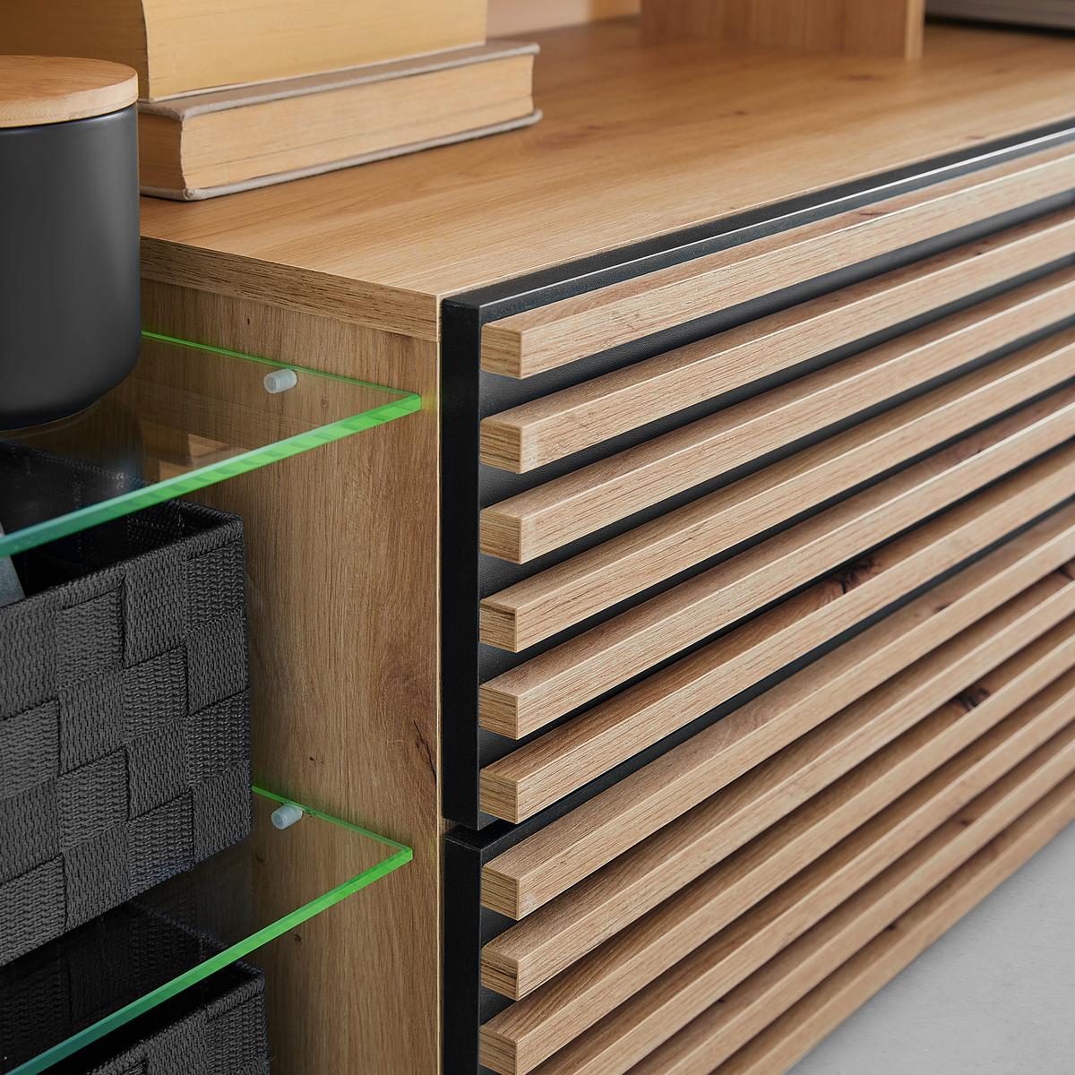 TV komoda GOAL dub Artisan - černá/dub artisan, Moderní, kompozitní dřevo/sklo (180/67/44cm) - Based