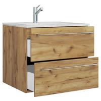 Waschbecken Mit Unterschrank Badinos B: 61 Cm Eiche Dekor - Honigeiche/Weiß, MODERN, Keramik/Holzwerkstoff (61cm) - MID.YOU