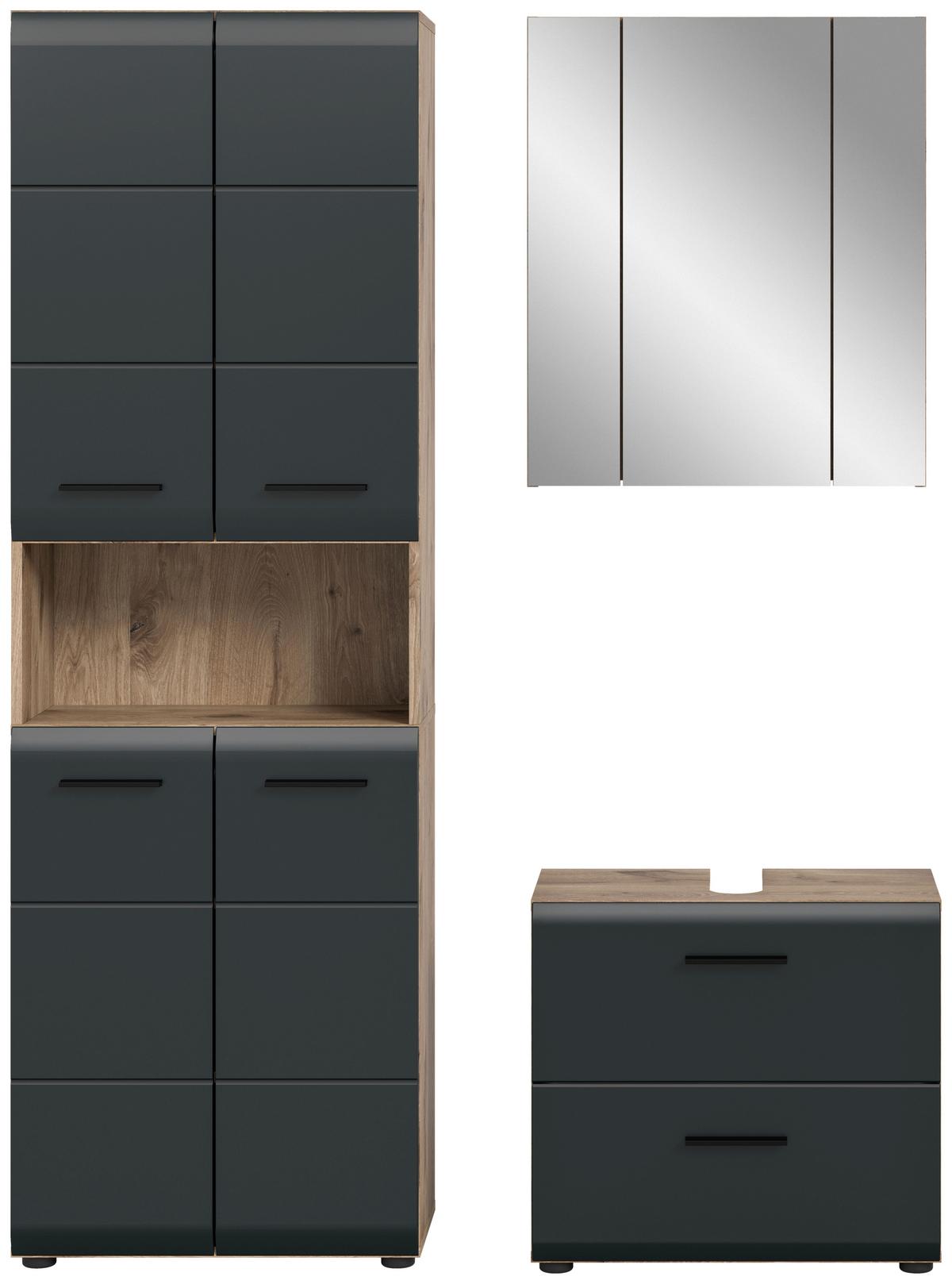 Badezimmer Ice Schwarz/Eiche Dekor B: 120cm - Eiche dunkel/Schwarz, Basics, Holzwerkstoff (120cm) - MID.YOU