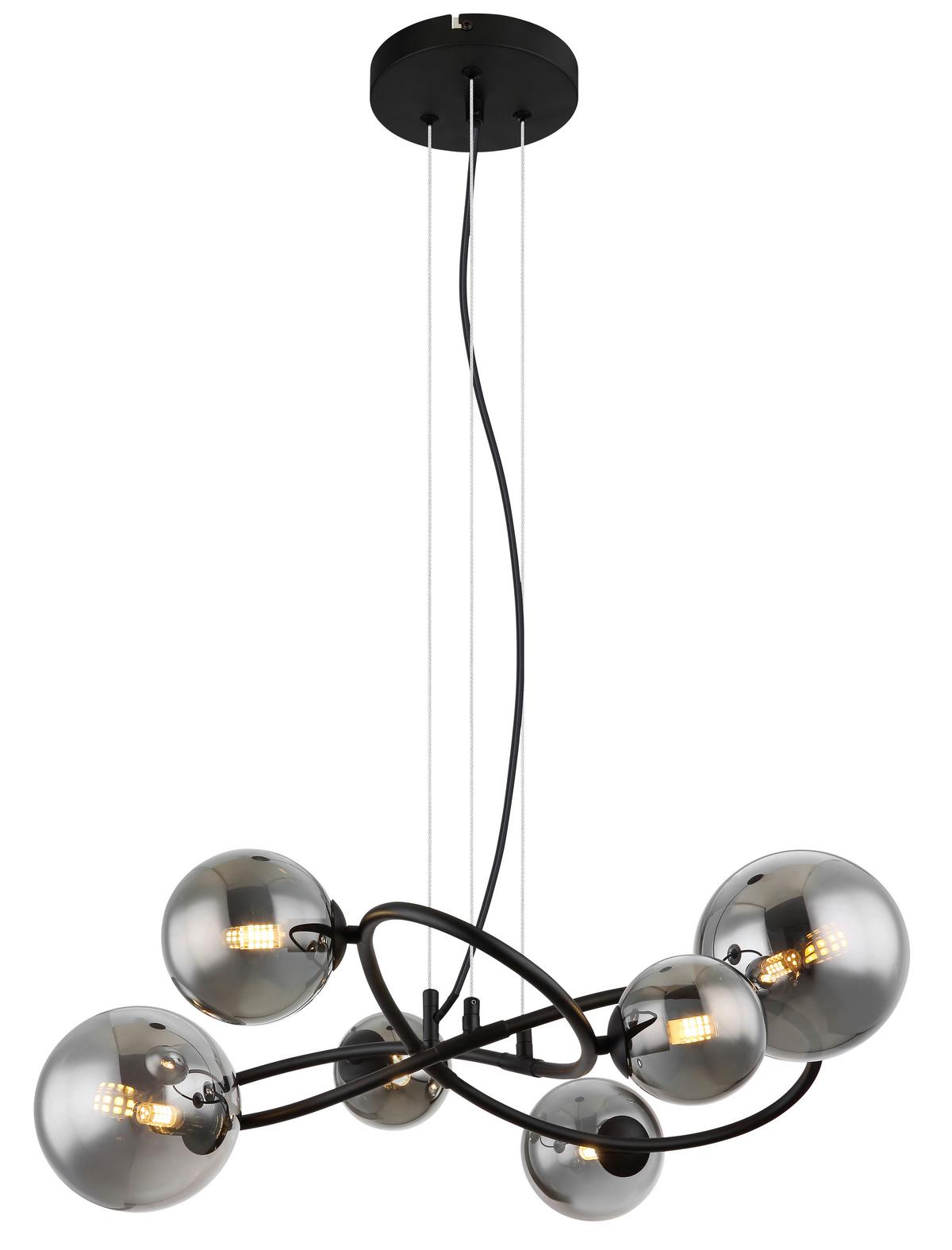 LED-Hängeleuchte 56133-6h - Transparent/Schwarz, Design, Glas/Kunststoff (62,2/58,8/120cm) - Globo
