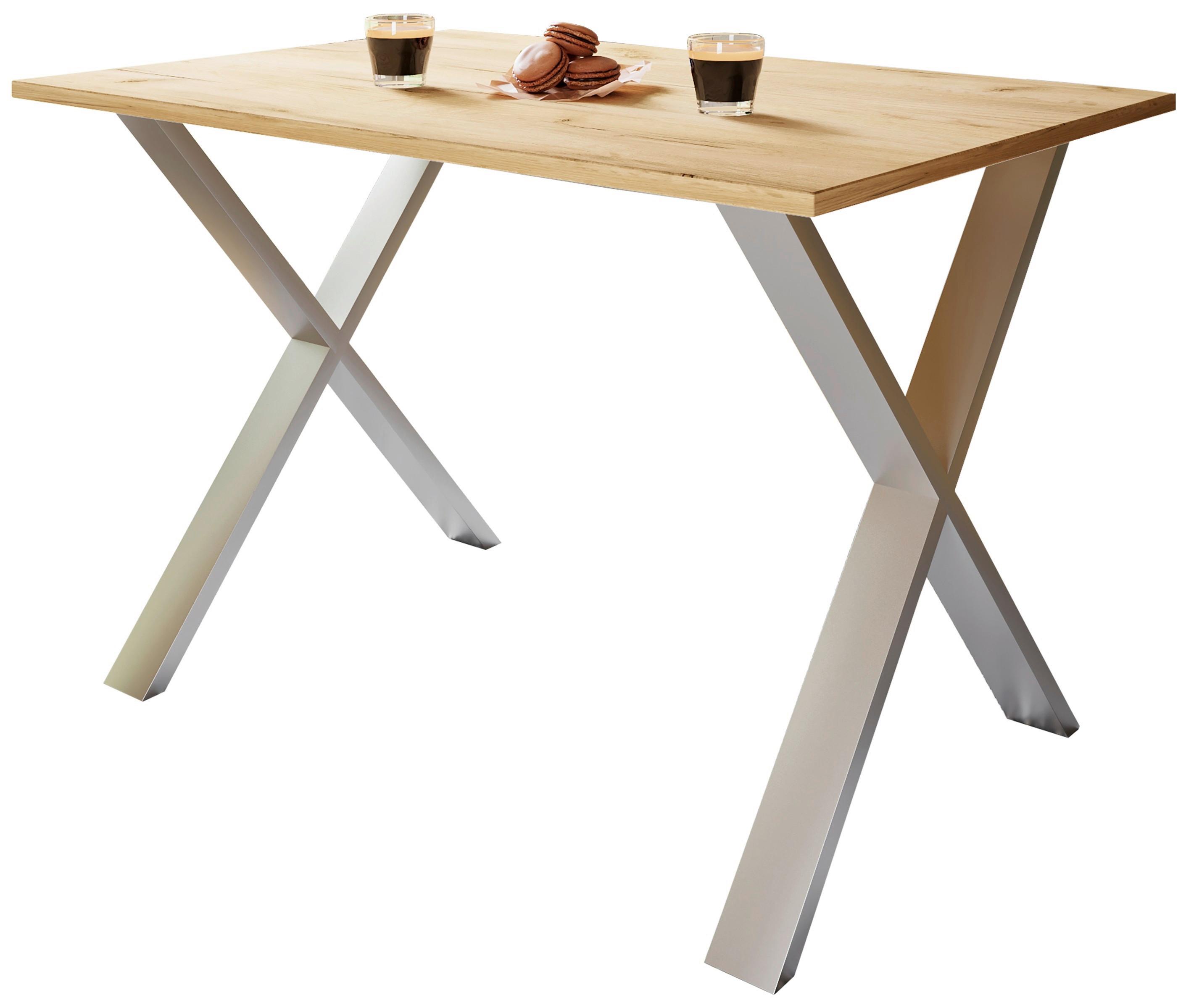 Schreibtisch Lona Silber, Eiche Dekor B: 160 cm - Honigeiche/Silberfarben, Design (140/80/76cm) - MID.YOU