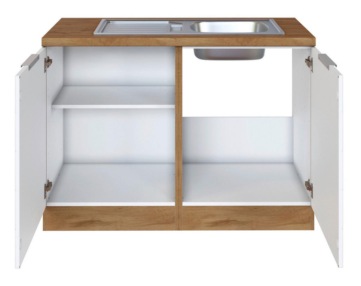 Spülenschrank Mit Spüle Florenz B: 120 cm Weiß/Eiche Dekor - Eiche Wotan/Weiß, Design, Holzwerkstoff (120/86/60cm) - Held