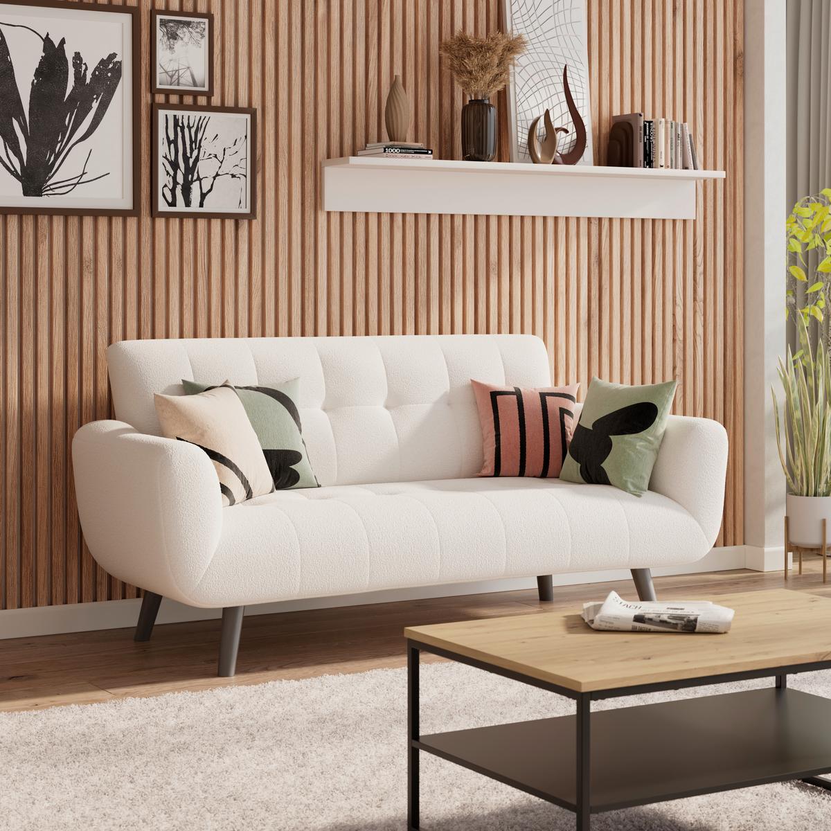 2-Sitzer-Sofa Stockholm Weiß, B: 183 cm - Schwarz/Weiß, MODERN, Holz/Textil (183/82/82cm)