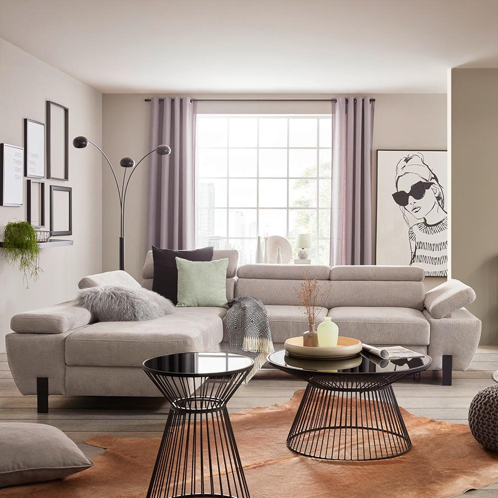 Rohová sedačka MILNA, levá, světle šedá - šedá/černá, Moderní, kov/dřevo (189/90-92/277cm) - Mömax