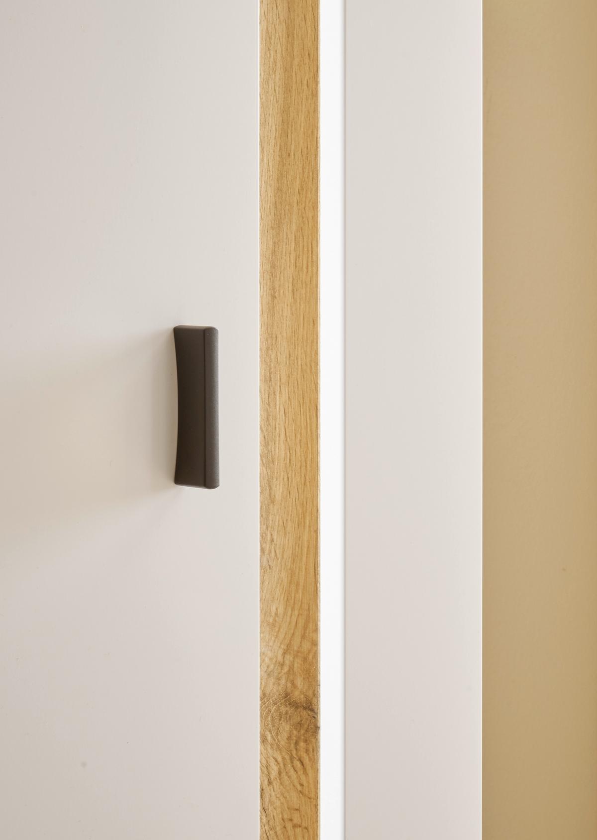 Vitrine Long Island Weiß/Eiche Wotan B: 55 cm - Silberfarben/Eiche Wotan, Design, Holzwerkstoff (55/200/35cm) - MID.YOU