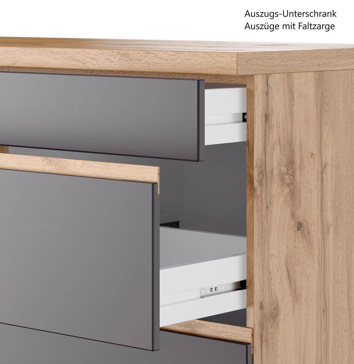 Eckküche Turin Ohne Geräte B: 300cm Grau/wotaneiche Dekor - Eiche Wotan/Grau, Design, Holzwerkstoff (300cm) - Held