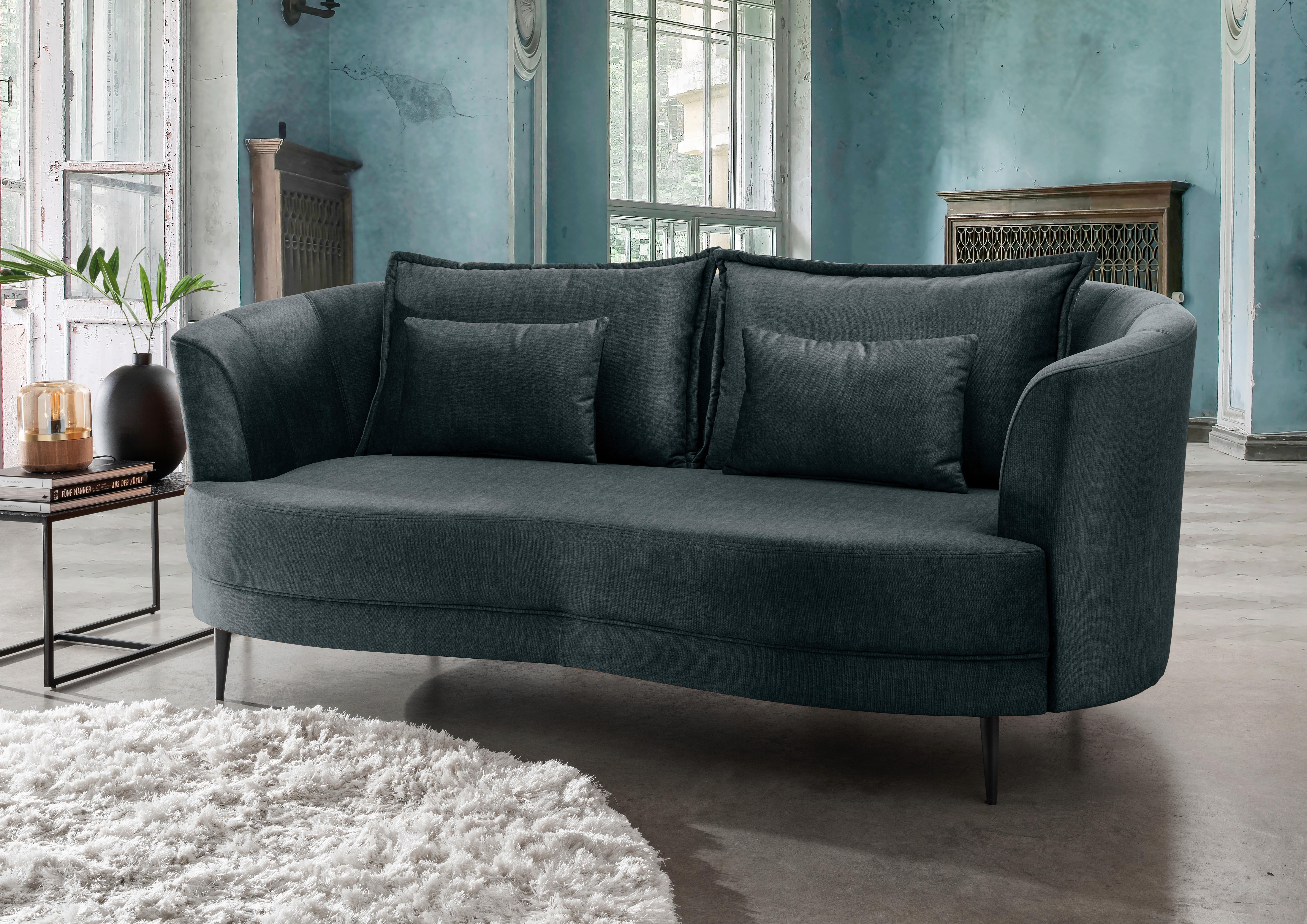 3-Sitzer-Sofa Pistaccio Blau Velours, Rücken Echt B: 209 cm - Blau/Schwarz, MODERN, Textil (209/85/101cm) - Livetastic