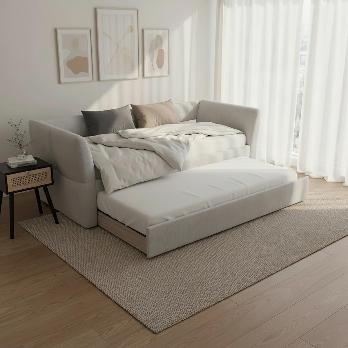 Výsuvná posteľ DREAM 180x200, svetlosivá - svetlohnedá/čierna, Modern, drevo/textil (90/200cm) - Bessagi Home