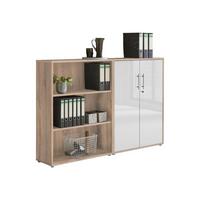 Office Edition B: 168,8 cm Sonoma Eiche/Weiß - Weiß Hochglanz/Sonoma Eiche, MODERN, Holzwerkstoff (168,8/113,6/33cm) - MID.YOU