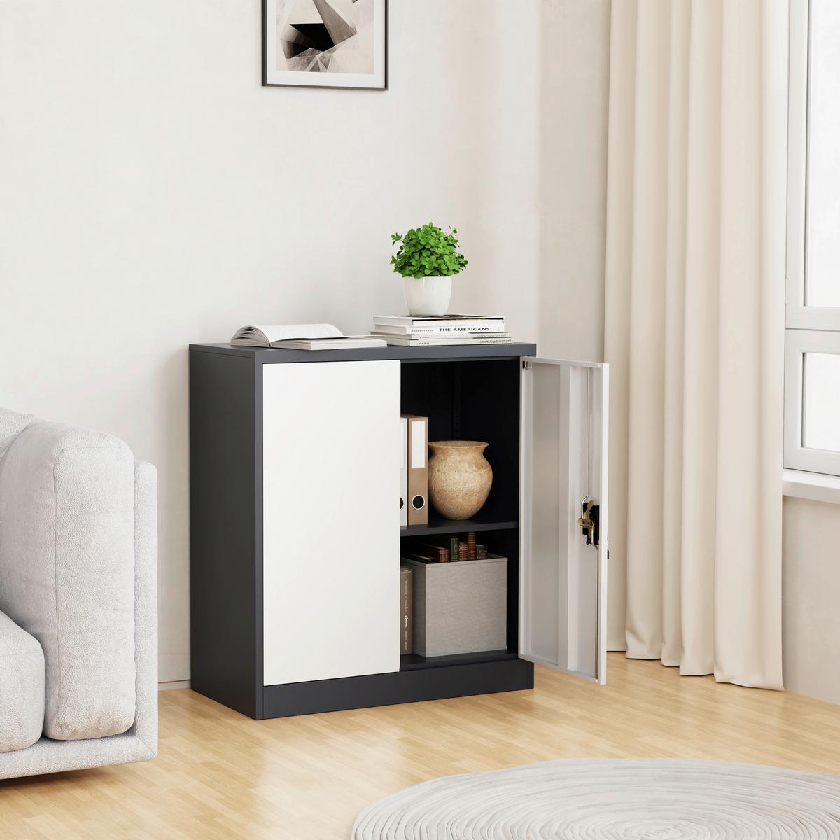 Aktenschrank Malivo Weiß/Anthrazit B: 80cm - Anthrazit/Weiß, KONVENTIONELL, Metall (80/90/40cm) - MID.YOU
