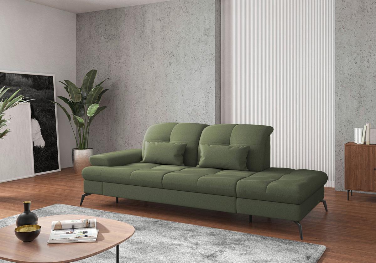 Récamiere Amica E, Olivgrün B: 231 Cm - Schwarz/Olivgrün, KONVENTIONELL, Textil (231/90/122cm) - Sit & More