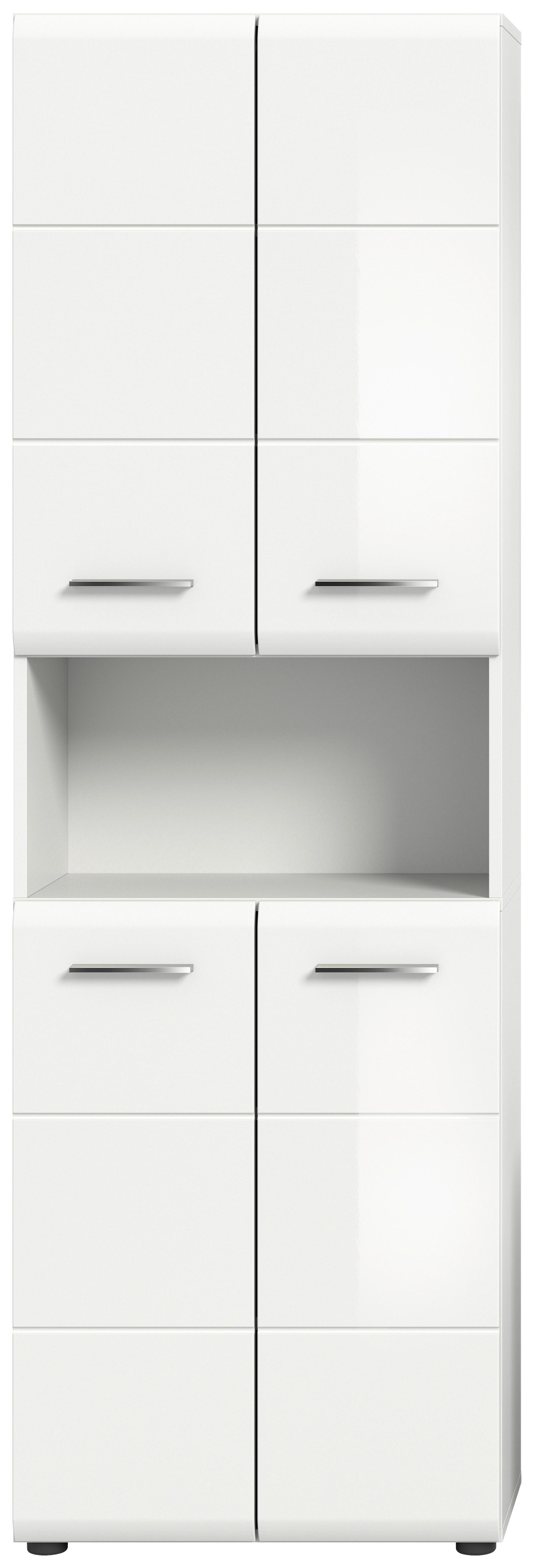 Hochschrank Ice 4-Türig B: 60 Cm - Weiß Hochglanz/Schwarz, MODERN, Holzwerkstoff (60/185/30cm) - MID.YOU