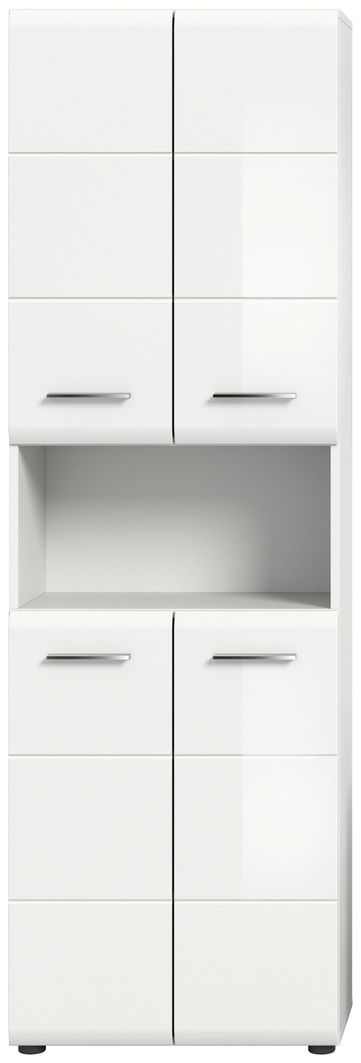 Hochschrank Ice 4-Türig B: 60 Cm - Weiß Hochglanz/Schwarz, MODERN, Holzwerkstoff (60/185/30cm) - MID.YOU