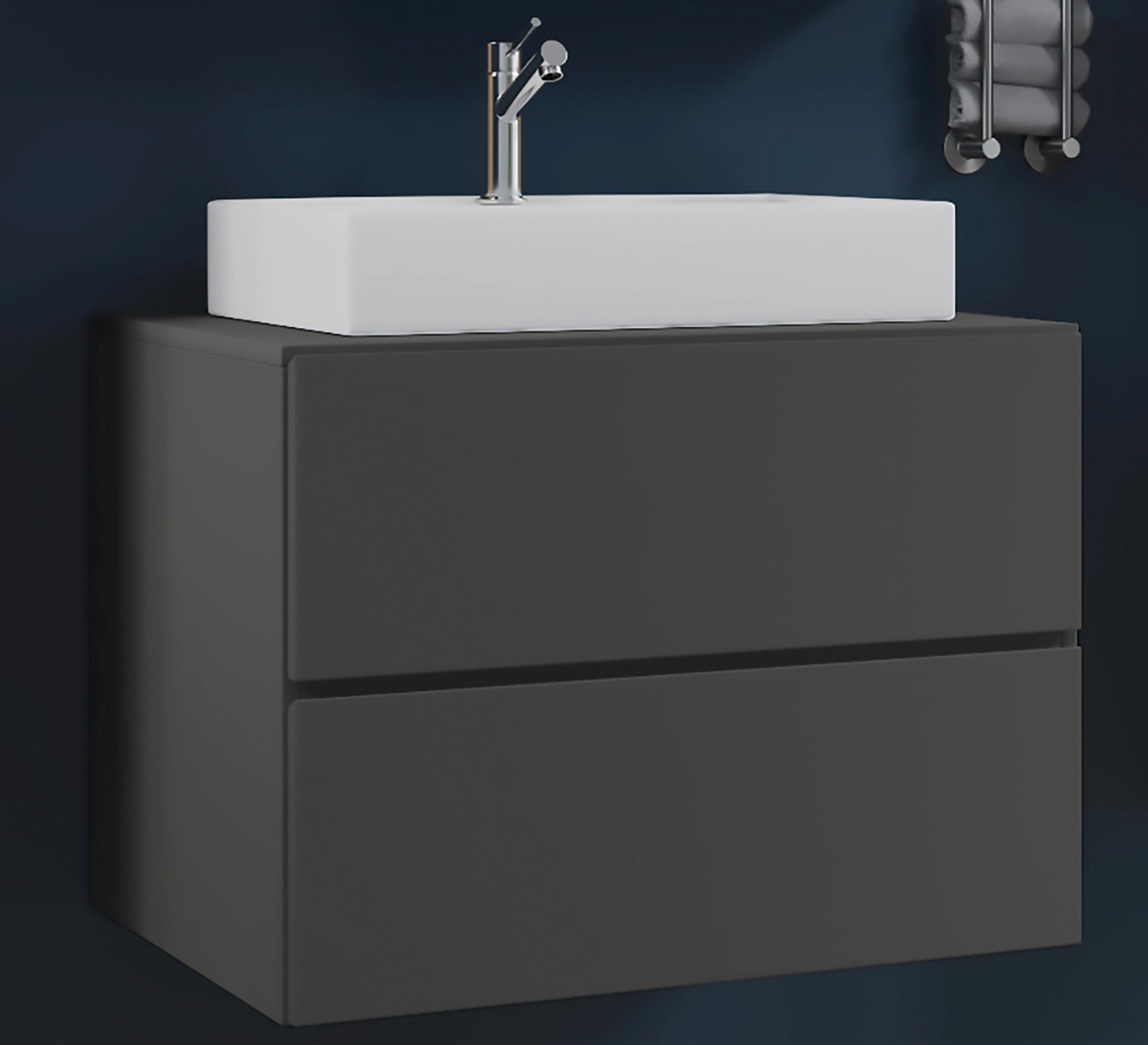 Hängendes Waschbecken Mit Unterschrank B: 80 cm - Anthrazit, MODERN, Keramik/Holzwerkstoff (80cm) - MID.YOU