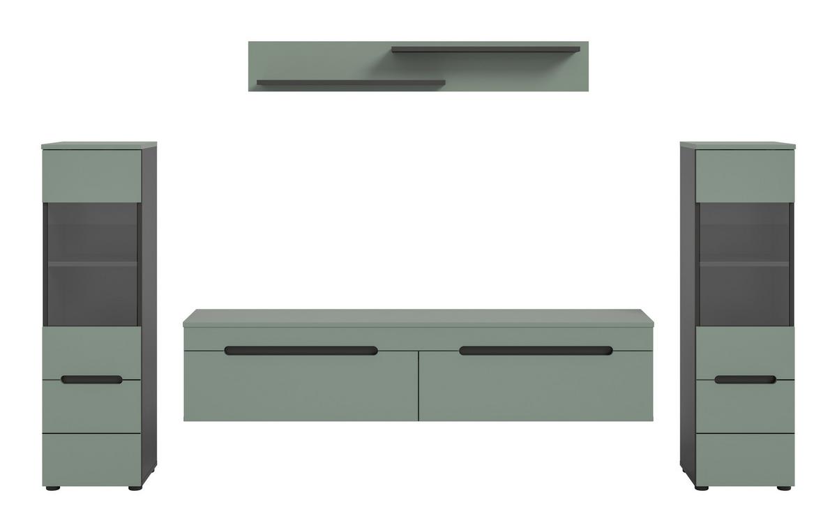 WOHNWAND Canu Graugrün B: 272cm - Schwarz/Graugrün, Design, Holzwerkstoff (272/141/33cm) - Livetastic
