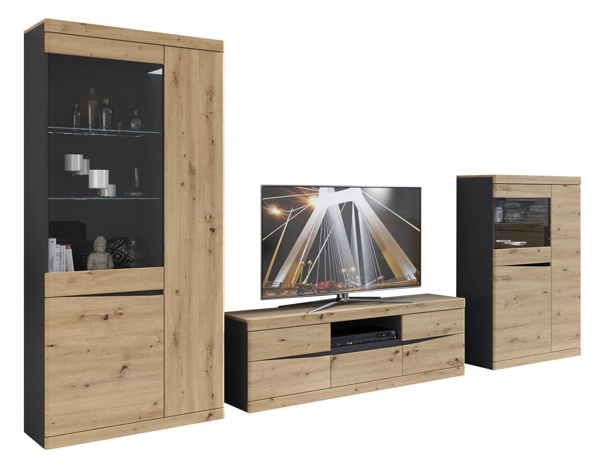 Stapelprogramm Turino Artisan/anthrazit B: 322 Cm - Eichefarben/Anthrazit, Trend, Glas/Holzwerkstoff (322/196,5/39,9cm)