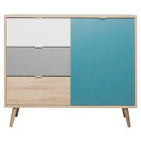 Kommode B 103cm Cuba 1-trend, Eiche Dekor/grau, Weiß, Petrol - Eichefarben/Petrol, Trend, Holzwerkstoff (103/87/40cm) - MID.YOU