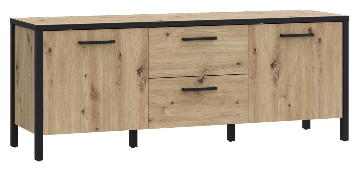 TV komoda Kirikus, š: 140cm - černá/dub artisan, Lifestyle, kompozitní dřevo (139,8/54,3/40,2cm) - Mömax