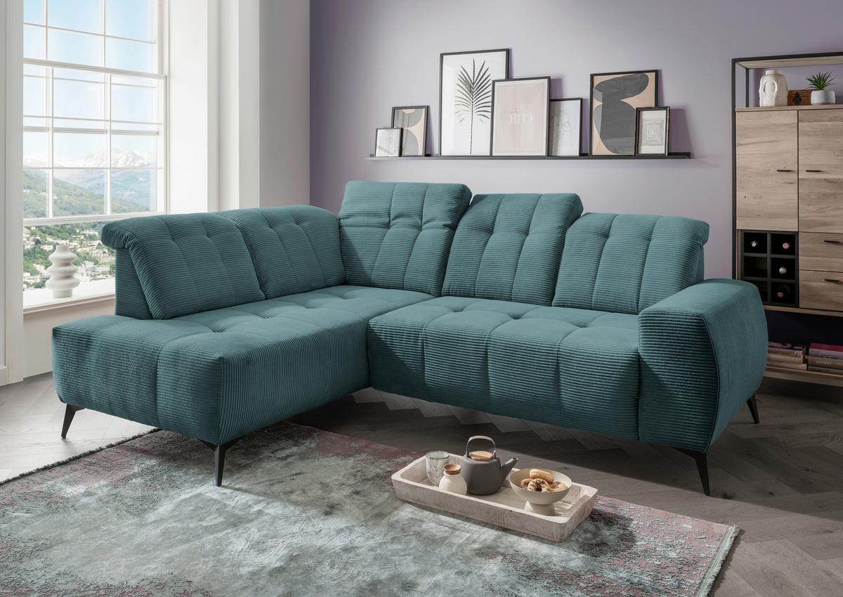 Ecksofa mit USB Anschluss Sano, Petrol, S: 200x261 cm - Petrol/Schwarz, MODERN, Textil (200/261cm) - Livetastic