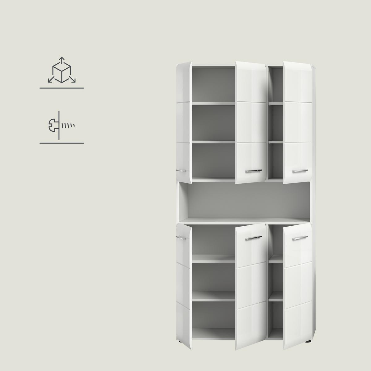 Hochschrank Ice Weiß Hg B: 90 Cm - Weiß Hochglanz/Schwarz, MODERN, Holzwerkstoff (90/185/30cm) - MID.YOU