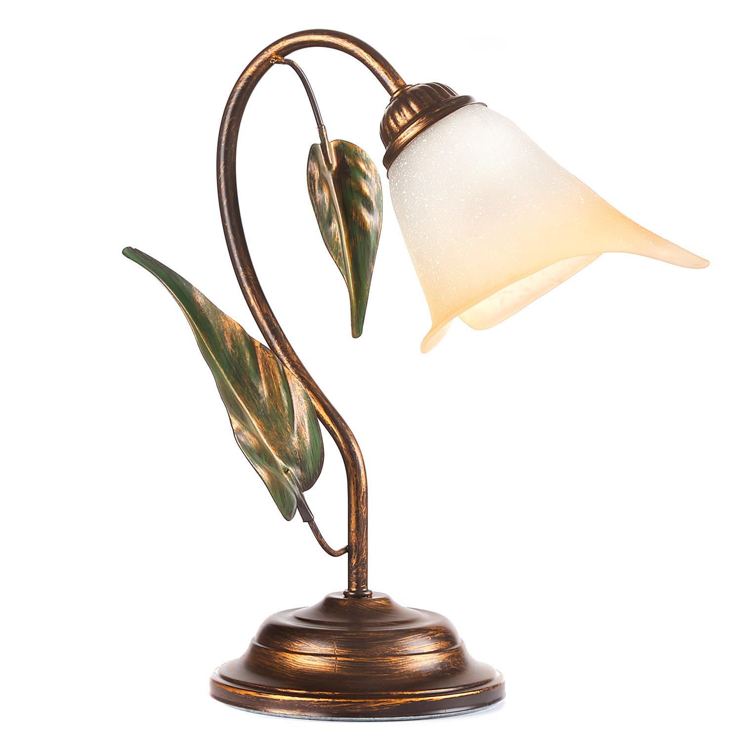 Tischleuchte 4620/L - Bronzefarben/Olivgrün, Natur, Glas/Metall (29/30/20cm)