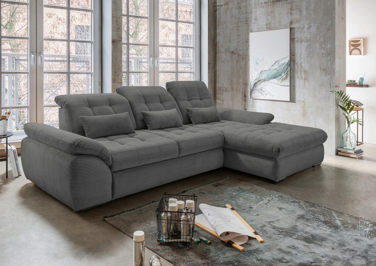 Ecksofa mit Schlaffunktion & Bettkasten Rigatti Grau - Schwarz/Grau, MODERN, Textil (314/184cm) - Livetastic