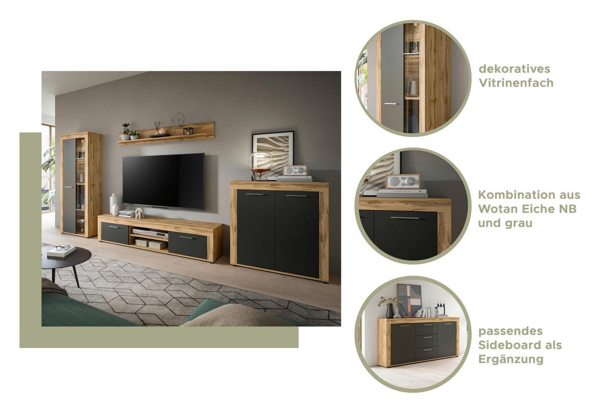 Sideboard Jam Eiche Dekor B: 125 Cm - Eiche Wotan, Design, Holzwerkstoff (125/80/35cm) - MID.YOU