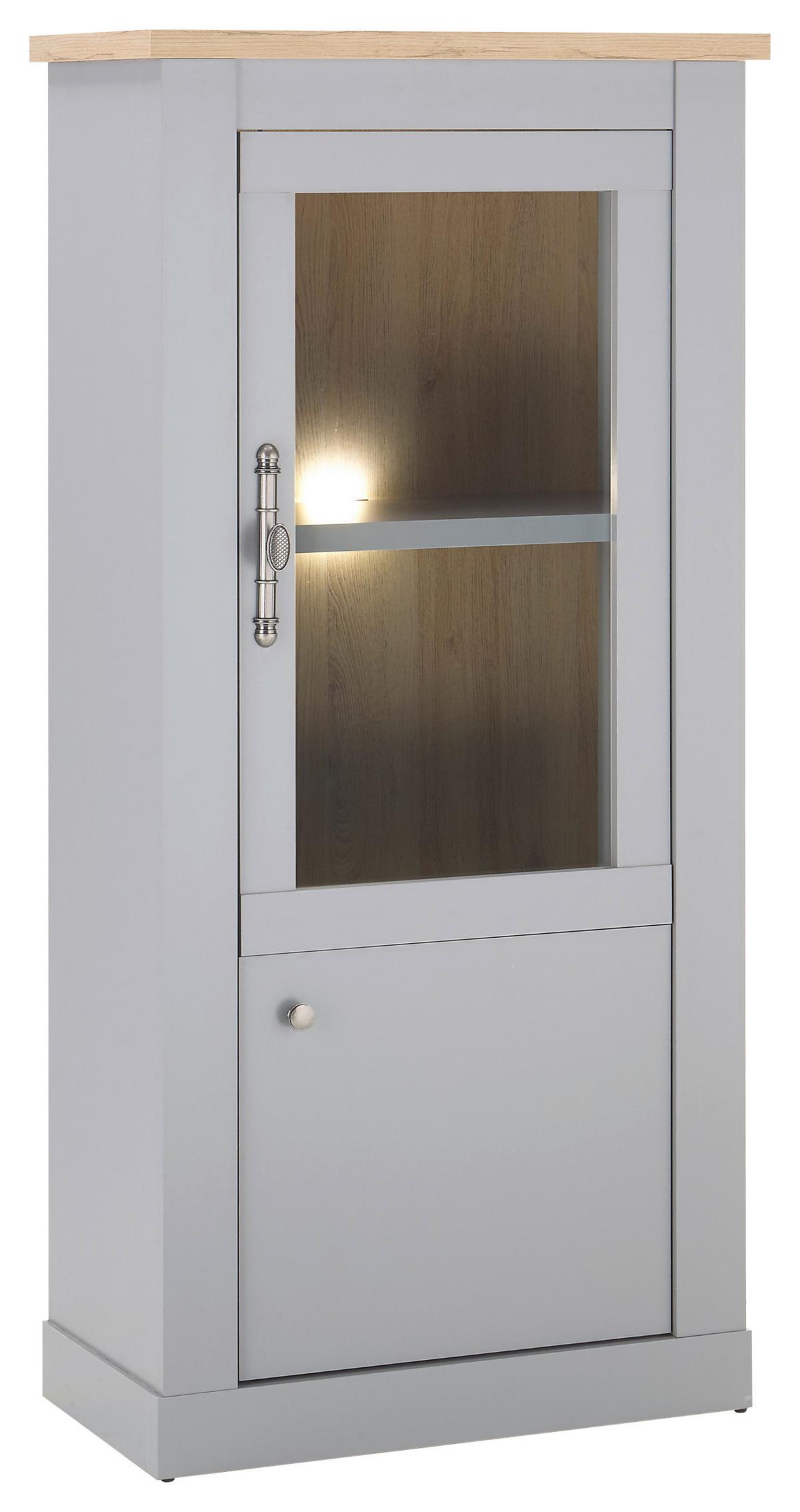 Vitrine Chambord Hellgrau/Eiche Dekor B: 68cm - Eichefarben/Hellgrau, Design, Holzwerkstoff (68/142/37cm) - MID.YOU