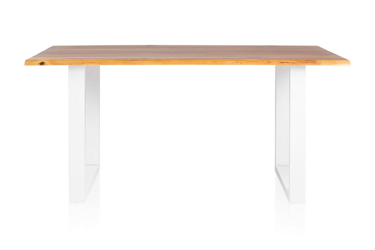 Esstisch 160x90 Akazie Massiv/weiß - Weiß/Naturfarben, MODERN, Holz/Metall (160/90/75cm) - Livetastic
