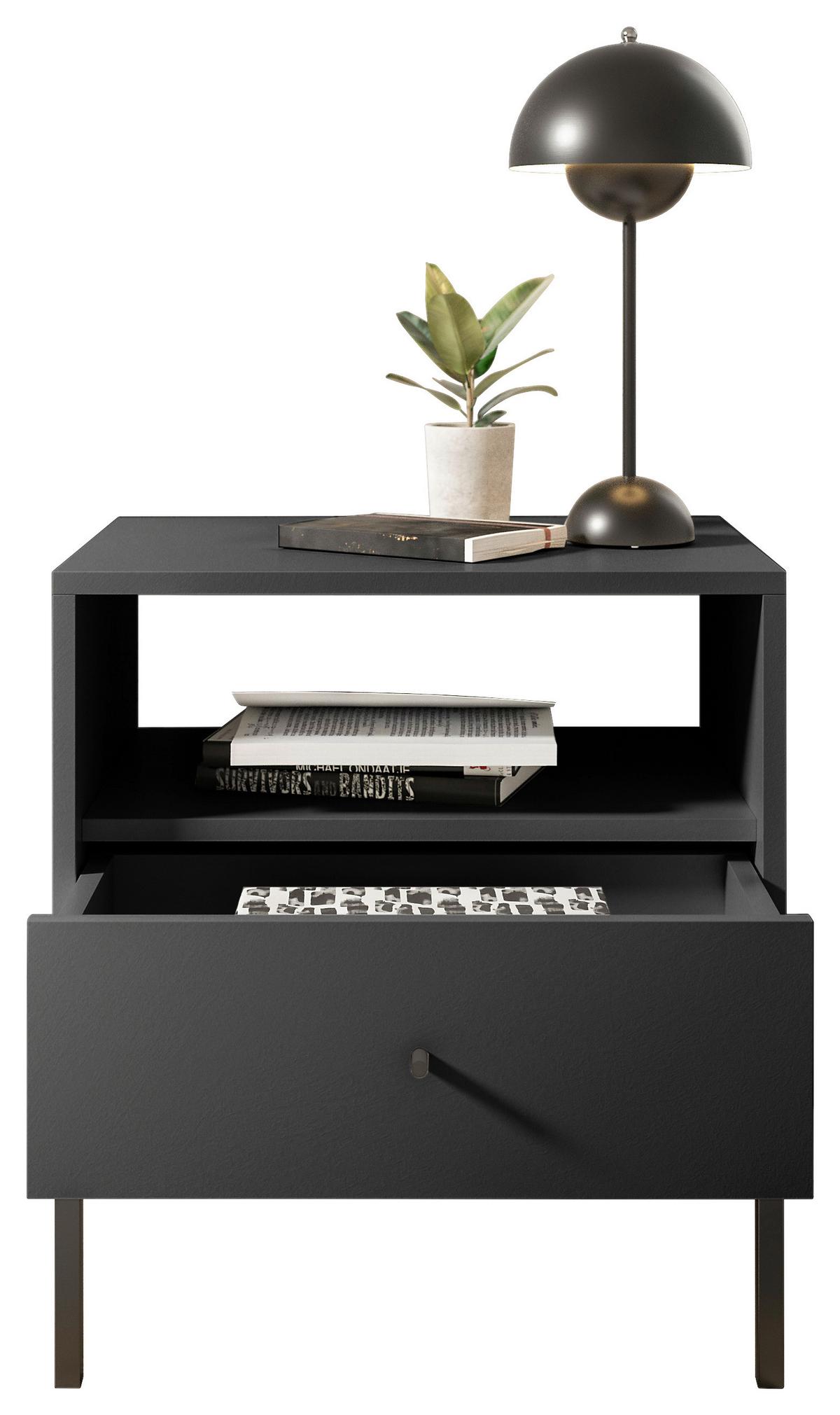 Nachkästchen Graphitfarben H: 56 cm Ines - Schwarz/Graphitfarben, MODERN, Holzwerkstoff (54/56/39cm) - MID.YOU