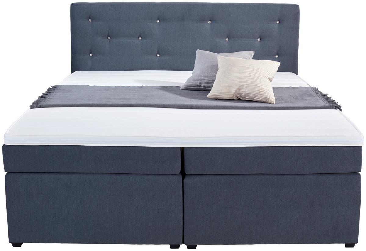Boxspringbett Mit Topper, Strasssteinen 180x200 Luminosa - Anthrazit/Schwarz, MODERN, Textil (180/200cm)