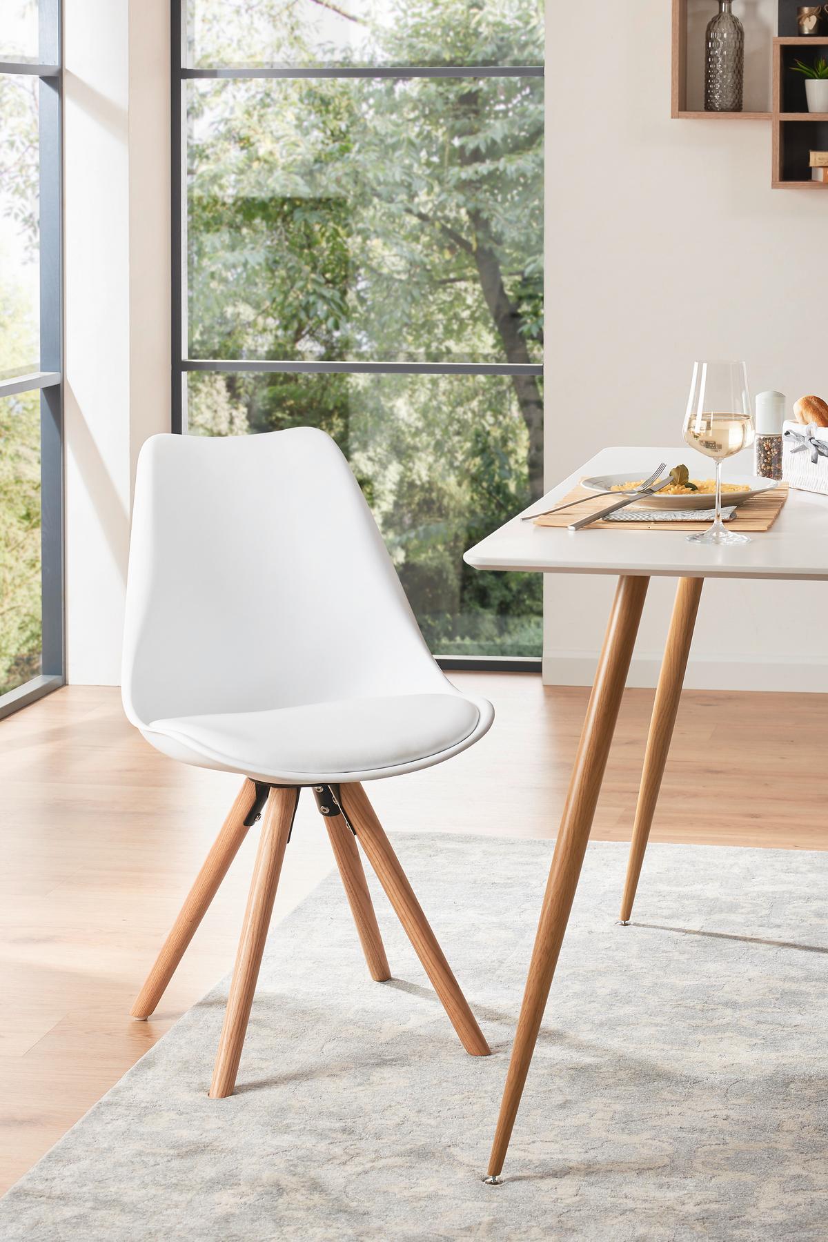 Schalenstuhl Levi Weiß Lederlook Echtholz Beine - Eichefarben/Weiß, MODERN, Holz/Kunststoff (48/81/57cm) - Ondega
