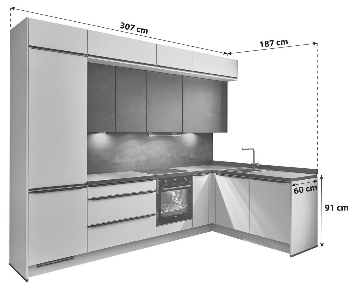 Eckküche Las Vegas - Sandfarben/Dunkelgrau, MODERN, Holzwerkstoff (307/187cm) - Vertico