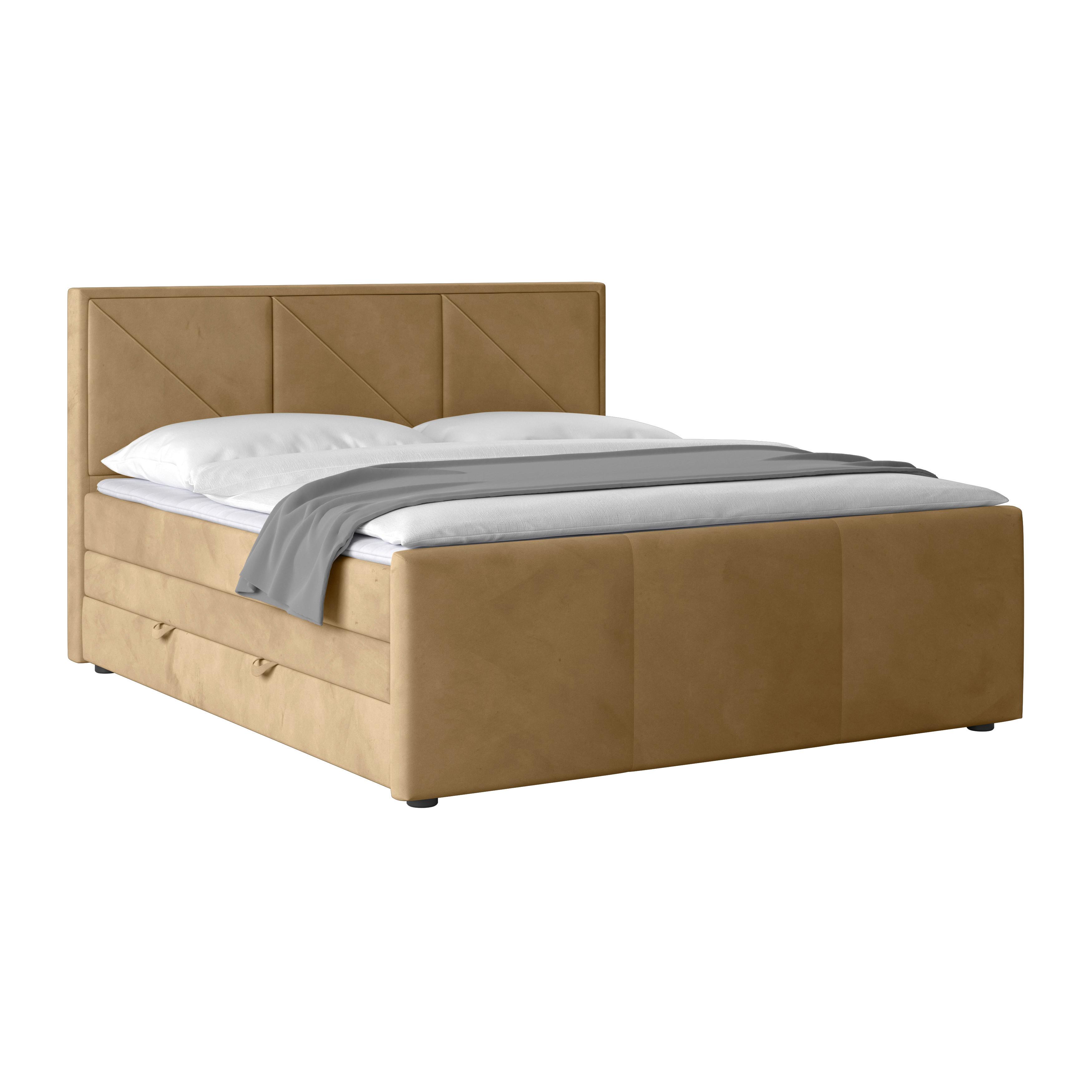 Boxspringbett mit Bettkasten Bologna 180x200 cm Beige - Beige/Schwarz, MODERN, Holz/Kunststoff (180/200cm) - MID.YOU