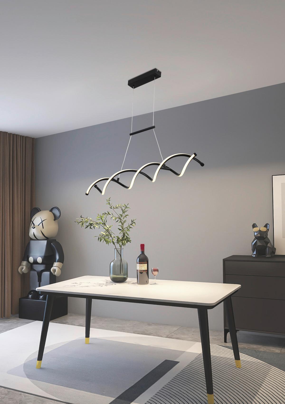 Led-hängeleuchte Solea H: 120 Cm 1-Flammig, Geschwungen - Schwarz, MODERN, Kunststoff/Metall (88/120cm) - Luca Bessoni