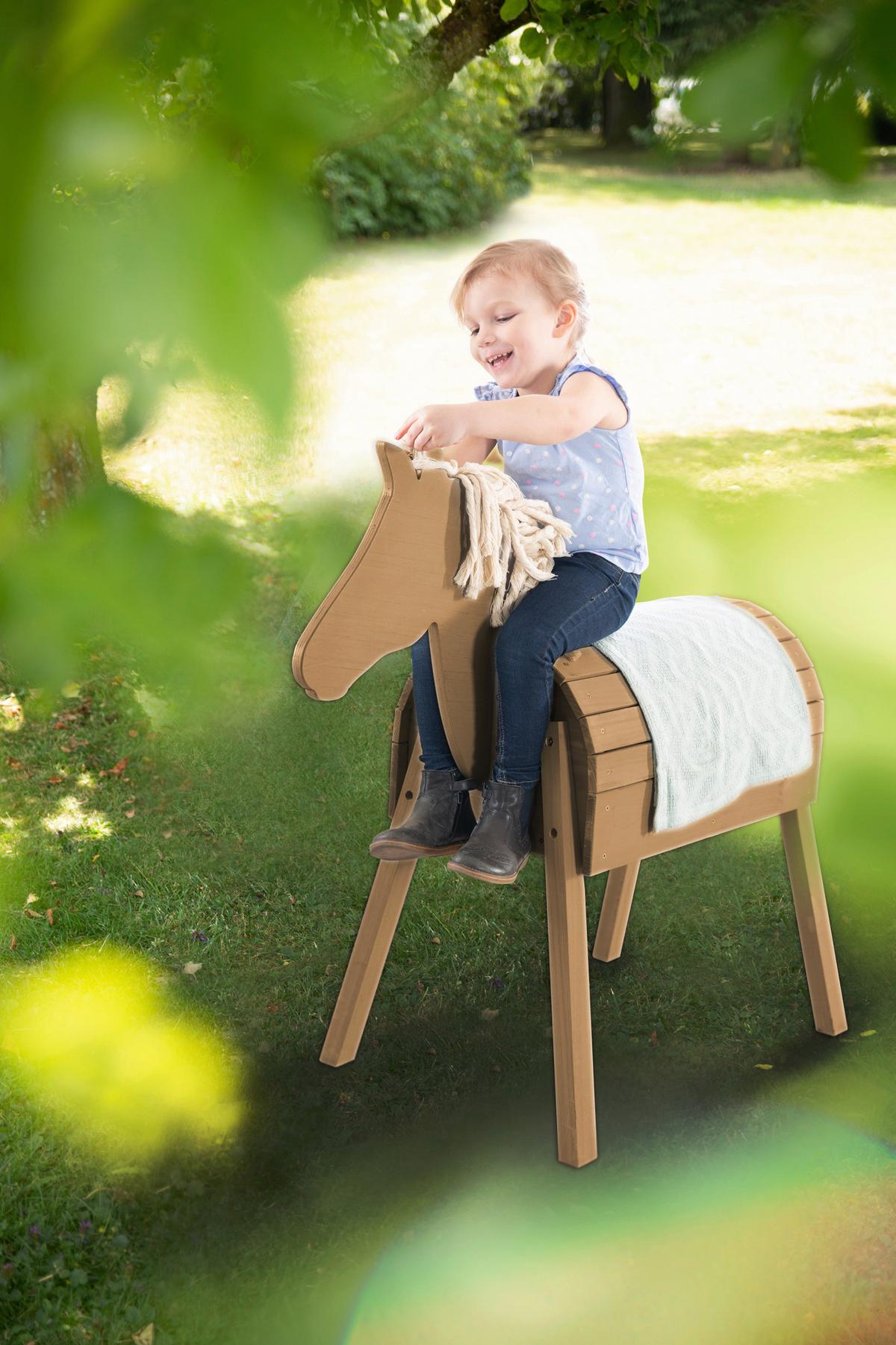 Holzpferd teak, in/Outdoor wetterfest, umweltfreundlich - Teakfarben, Basics, Holzwerkstoff (110/96/48cm) - Roba