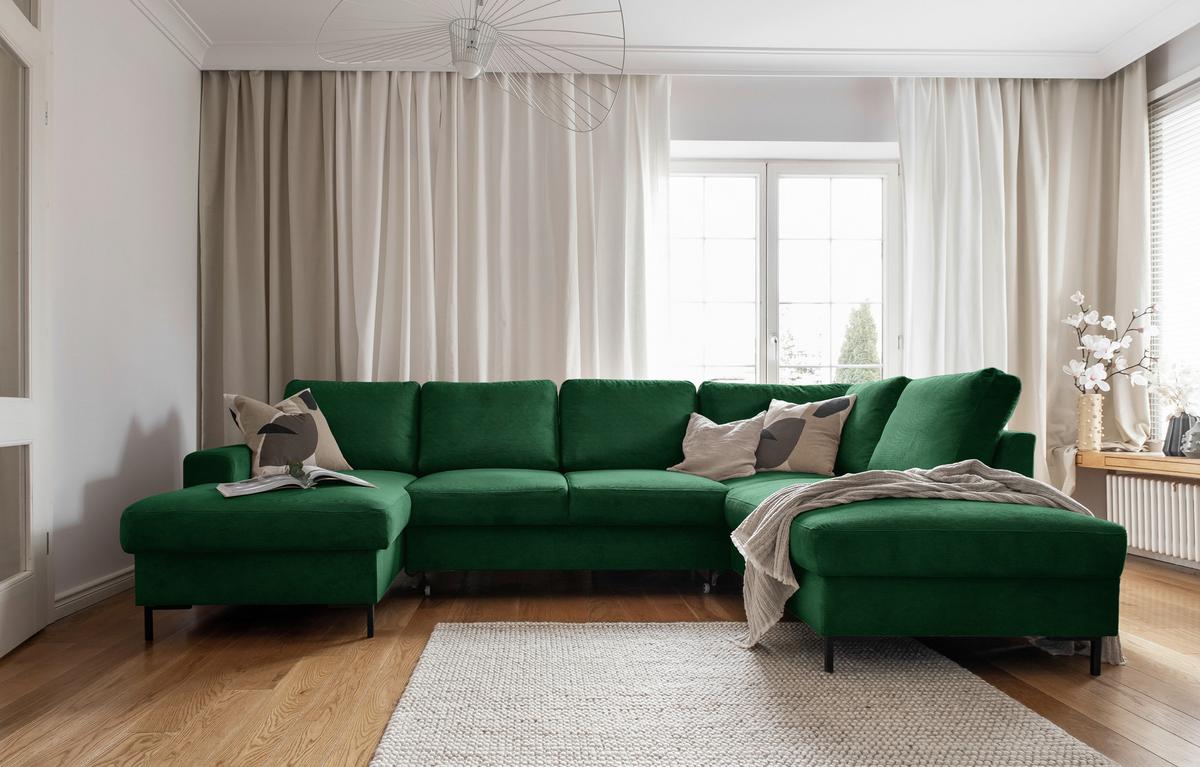 Wohnlandschaft Lofty Lilly Smaragdgrün U: 148x303x197cm - Smaragdgrün/Schwarz, Design, Textil (148/303/197cm) - MID.YOU