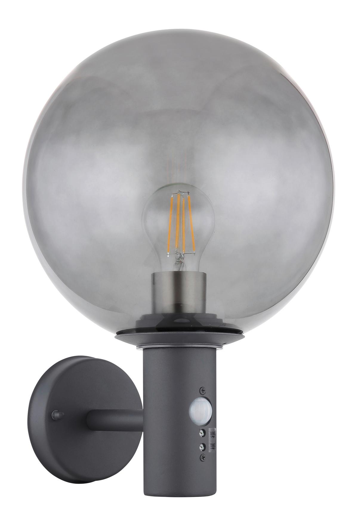 Außenleuchte Mit Bewegungsmelder 15 W - Anthrazit, Basics, Glas/Metall (25/37cm) - Globo