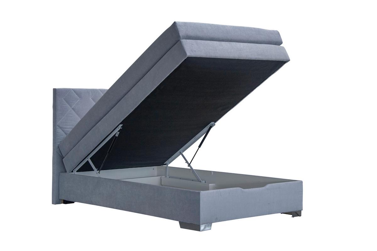 Boxspring postel JOHANA 140x200, šedě modrá - modrá/barvy stříbra, Konvenční, dřevo (140/200cm)