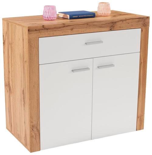 Kommode 94,1cm Focus, Weiß - Eichefarben/Schwarz, MODERN, Holzwerkstoff (94,1/79/39cm)