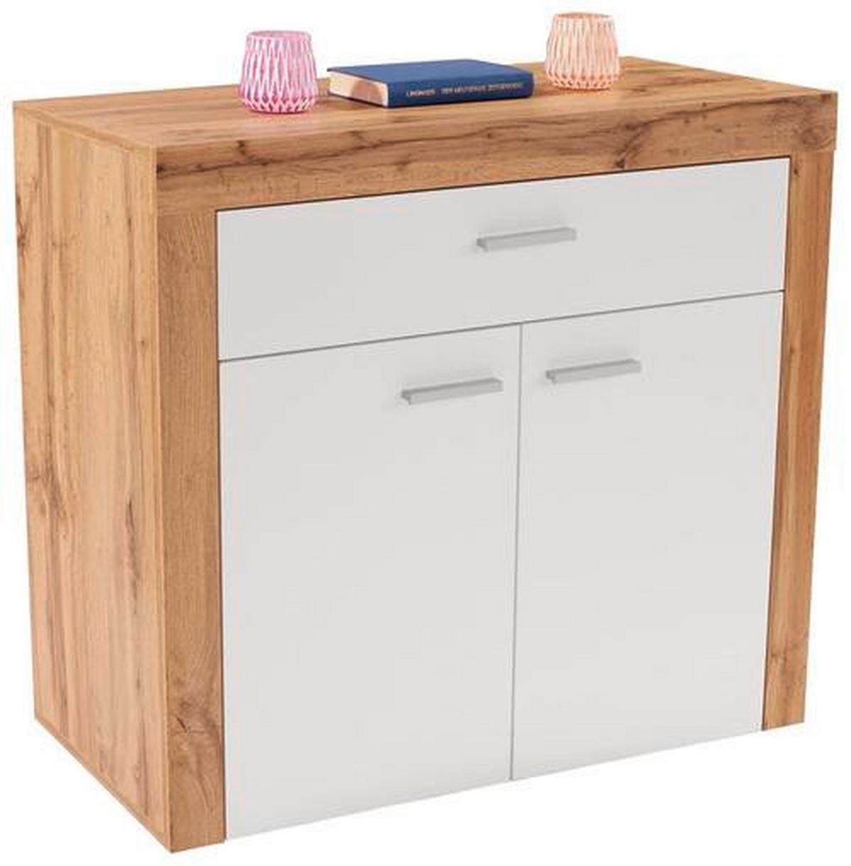 Kommode 94,1cm Focus, Weiß - Eichefarben/Schwarz, MODERN, Holzwerkstoff (94,1/79/39cm)