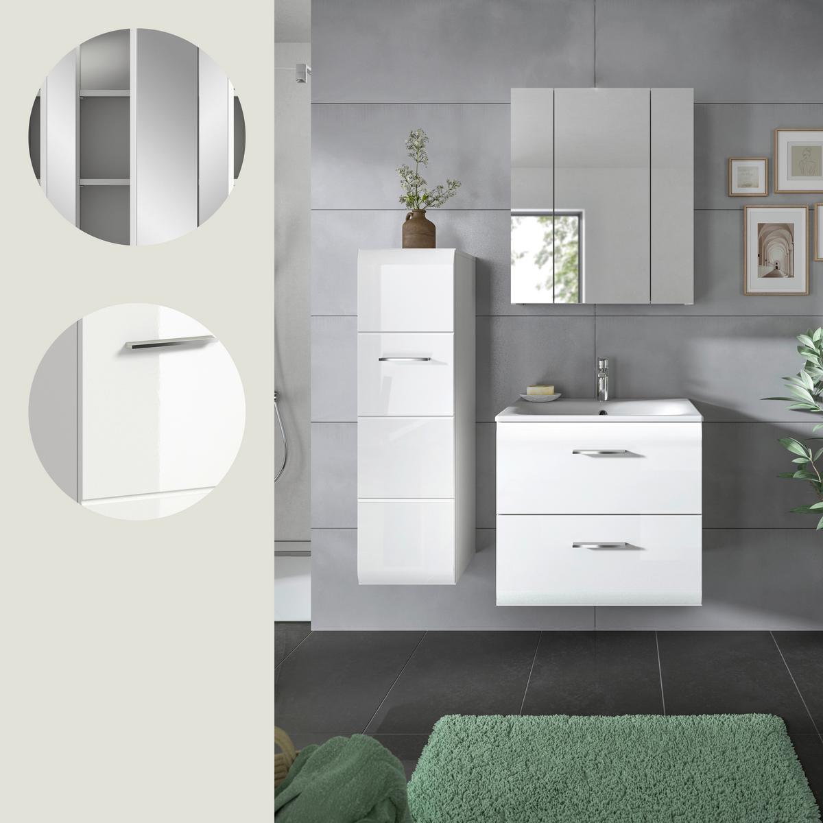 Badezimmer Ice Weiß Hg B: 90 Cm - Weiß Hochglanz/Schwarz, MODERN, Keramik/Holzwerkstoff (90cm) - MID.YOU