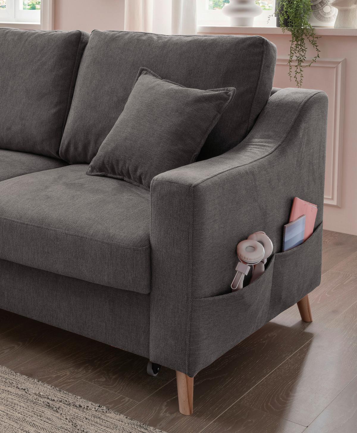 Ecksofa mit Schlaffunktion Valentina mit Kissen Anthrazit - Anthrazit/Naturfarben, KONVENTIONELL, Textil (150/228cm) - P & B