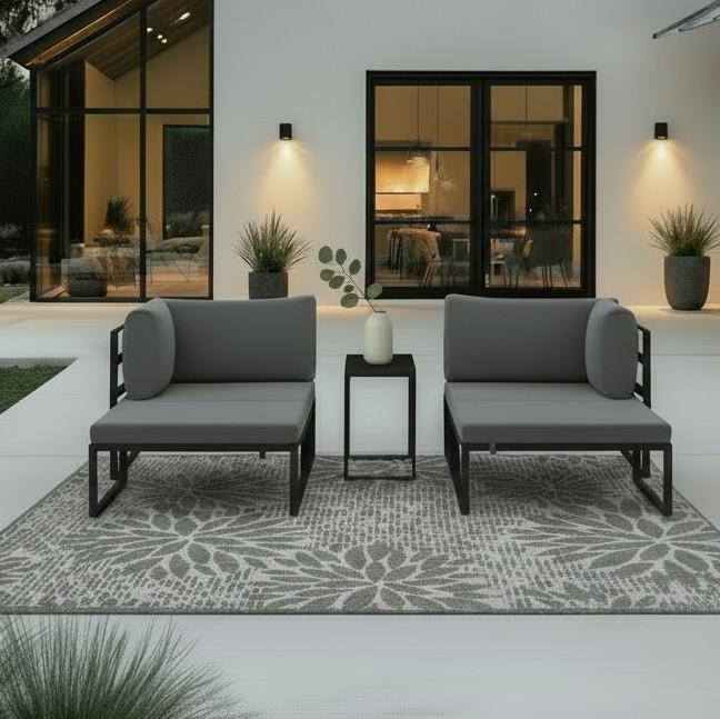 TERASOVÁ SEDACÍ SOUPRAVA VALENTINA - šedá/černá, Moderní, kov/textil - Bessagi Garden